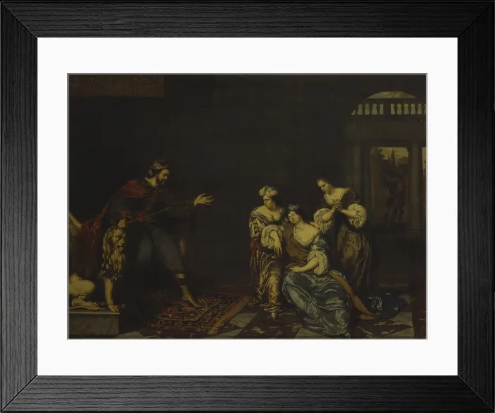 Framed Print : Esther and Ahasuerus, by Willem van Mieris, 17th - 18th century, oil on panel. - Italy, Lombardy, Milan, Brera Collection. Whole artwork view Framed Print : Esther and Ahasuerus, by Willem van Mieris, 17th - 18th century, oil on panel. - Italy, Lombardy, Milan, Brera Collection. Whole artwork view