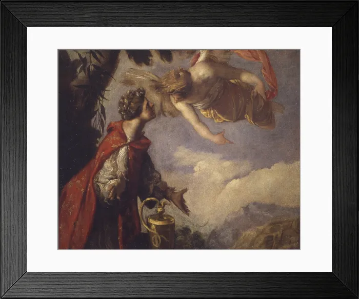 Framed Print : Hagar and the Angel, by Francesco Maffei, 17th century, oil on canvas. - Italy, Lombardy, Milan, Castello Sforzesco, Museum of Ancient Art. Whole artwork view