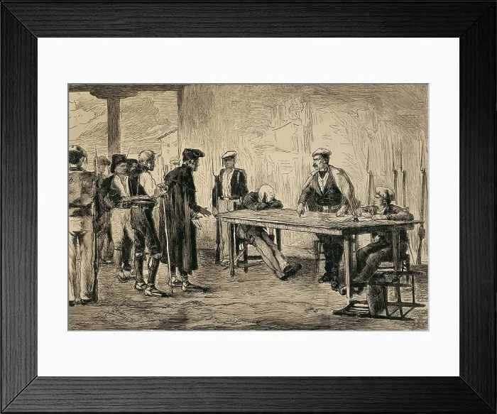 Framed Print : Spain. Carlist Wars. Catalonia. Carlist squad imposing taxes to several mayors. Engraving. SPAIN. Madrid. National Library. AISA / Everett Collection**US SALES ONLY**
