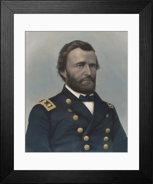 Framed Print : US Civil War. Major General Ulysses S. Grant. Detail of 1865 hand colored portrait engraving, based on a photograph by Mathew Brady (BSLOC_2018_10_31)