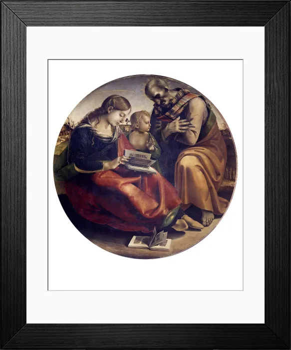 Framed Print : The Holy Family (Sacra Famiglia o Sacra Famiglia di parte guelfa), by Luca Signorelli, 1490, 15th Century, tempera on board, 124 x 124 cm - Italy, Tuscany, Florence Framed Print : The Holy Family (Sacra Famiglia o Sacra Famiglia di parte guelfa), by Luca Signorelli, 1490, 15th Century, tempera on board, 124 x 124 cm - Italy, Tuscany, Florence