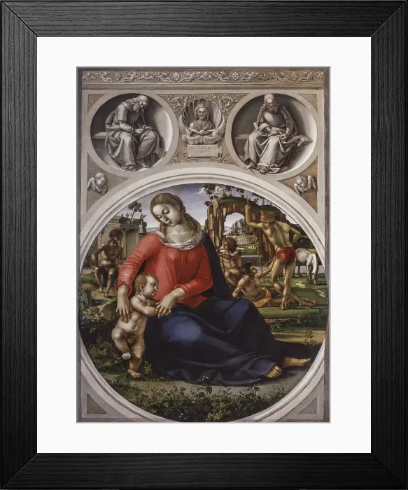Framed Print : The Virgin and Child with Figures (La Vergine con Bambino e figure o Madonna col Bambino tra ignudi), by Luca Signorelli, 1490, 15th Century, tempera on board