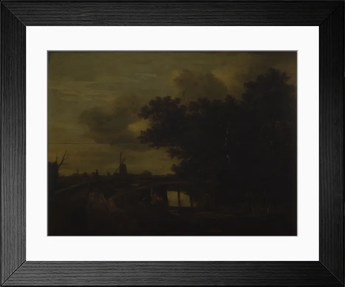 Framed Print : A small Town with Canal and Windmill, by Area of Roelof Jansz Van Vries, 17th century, oil on two tables of oak. - Italy, Lombardy, Milan, Brera Collection. Whole artwork view Framed Print : A small Town with Canal and Windmill, by Area of Roelof Jansz Van Vries, 17th century, oil on two tables of oak. - Italy, Lombardy, Milan, Brera Collection. Whole artwork view