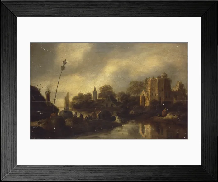 Framed Print : River Landscape, by Claes Molenaer, 17th century, oil on panel. - Italy, Lombardy, Milan, Brera Collection. Whole artwork view