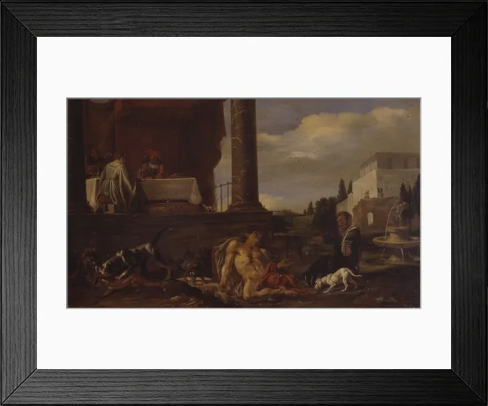 Framed Print : Lazarus and the rich man Dives, by Nicolaus Knupfer, 1630-1640, 17th century, oil on panel. - Italy, Lombardy, Milan, Brera Collection. Whole artwork view