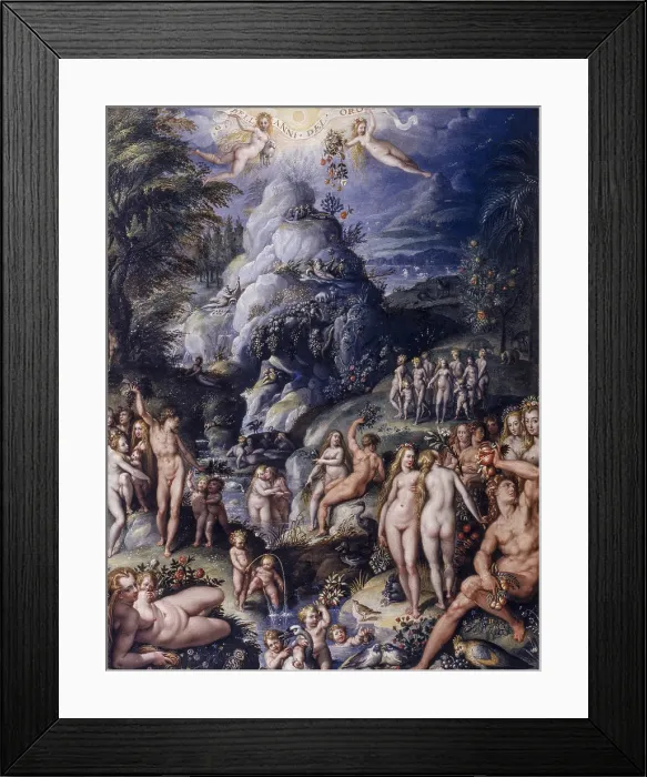 Framed Print : The Age of Gold (L'Et dell'oro), by Jacopo Zucchi, 1570, 16th Century, oil on board, 50 x 39 cm - Italy, Tuscany, Florence, Uffizi Gallery. Whole artwork view