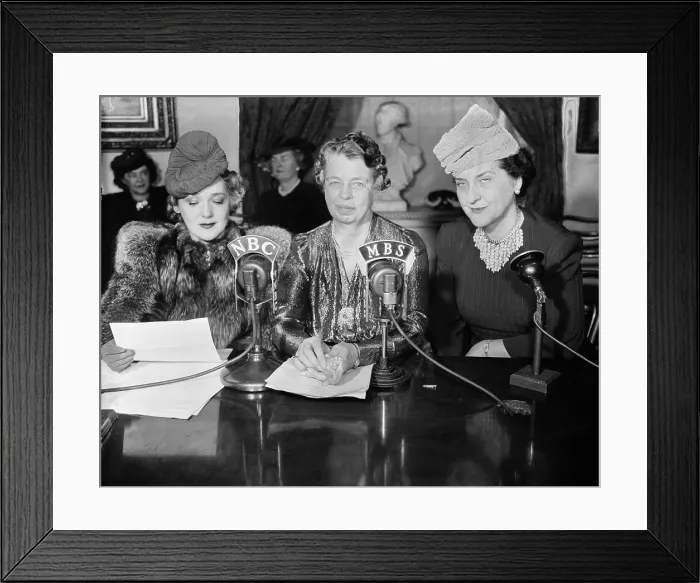 Framed Print : Eleanor Roosevelt with Mary Pickford and Mrs. Stanley Reed (right). They sent a nationwide broadcast to support the fight against infantile paralysis (polio). Jan. 6, 1940 Framed Print : Eleanor Roosevelt with Mary Pickford and Mrs. Stanley Reed (right). They sent a nationwide broadcast to support the fight against infantile paralysis (polio). Jan. 6, 1940