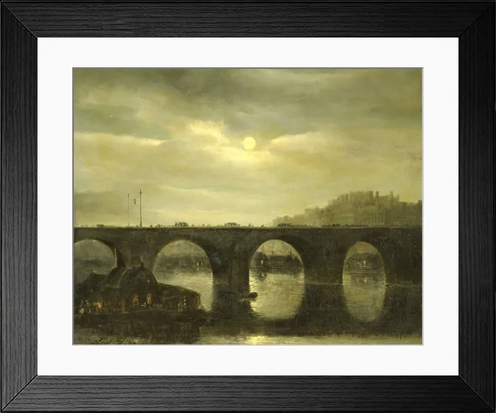 Framed Print : View of a Bridge on the Seine in Paris by Moonlight, by Antonie Waldorp, 1835, Dutch oil painting, on canvas Framed Print : View of a Bridge on the Seine in Paris by Moonlight, by Antonie Waldorp, 1835, Dutch oil painting, on canvas