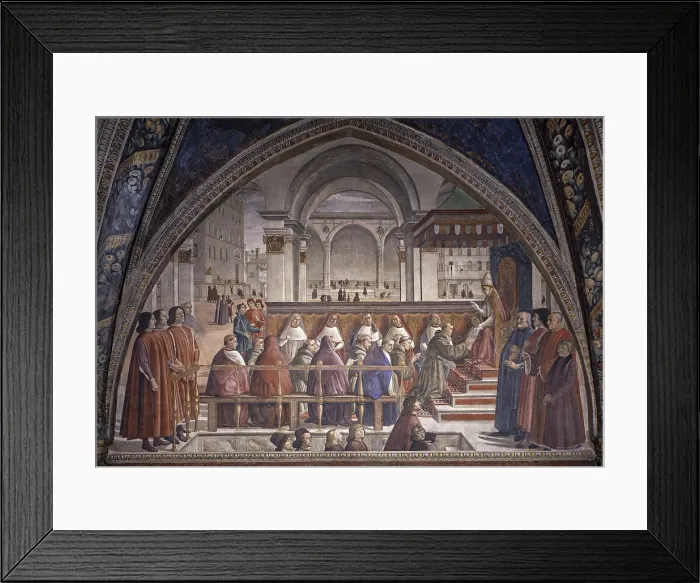 Framed Print : St. Francis Receiving the Rule by Pope Onorio III (San Francesco riceve la regola da papa Onorio III), by Domenico Ghirlandaio, 1483-1486, 15th Century, fresco - Italy, Tuscany