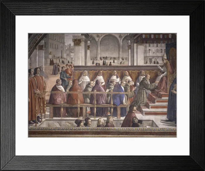 Framed Print : St. Francis Receiving the Rule by Pope Honorius III (San Francesco riceve la regola da papa Onorio III), by Domenico Ghirlandaio, 1483-1486, 15th Century, fresco - Italy, Tuscany Framed Print : St. Francis Receiving the Rule by Pope Honorius III (San Francesco riceve la regola da papa Onorio III), by Domenico Ghirlandaio, 1483-1486, 15th Century, fresco - Italy, Tuscany