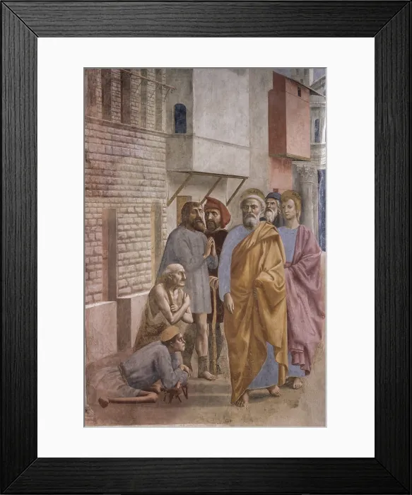 Framed Print : Saint Peter Healing the Sick with His Shadow (San Pietro risana gli infermi con la sua ombra), by Masaccio, 1425-1427, 15th Century, fresco, 230 x 162 cm - Italy, Tuscany