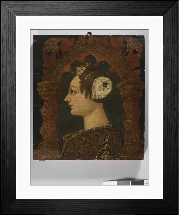 Framed Print : Workshop Beat with Female Portraits in Profile (Bottega di sbacchere con ritratti femminili di profilo), by Bonifacio Bembo, c