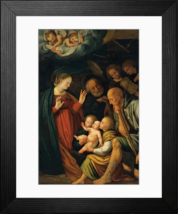 Framed Print : Birth of Christ (Nativit), by Gaudenzio Ferrari, 1495-1546, 15th-16th century, oil on canvas, 180 x 120 cm - Italy, Lombardy, Bergamo, Credito Bergamasco. Whole artwork view