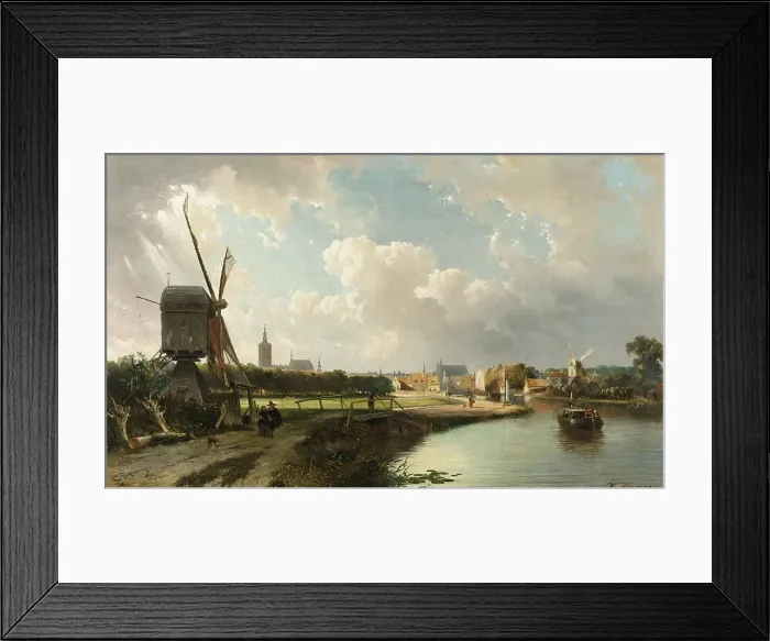 Framed Print : View of The Hague from the Delft Canal in 17th Century, by Kasparus Karsen, and his student, Cornelis Springer, 1852. Dutch 19th century, oil on canvas