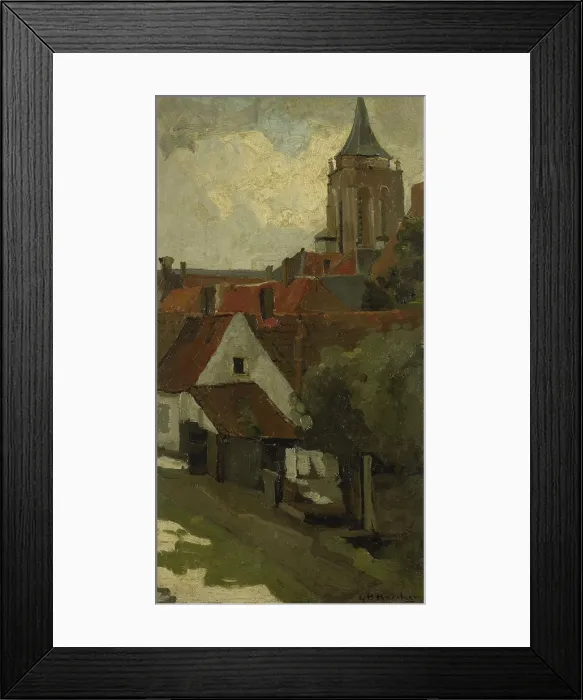 Framed Print : The Tower of Gorkum, by George Hendrik Breitner, c. 1880-1908, Dutch painting, oil on canvas. The Sint Jan Tower in Gorkum (Gorcum) was built between 1450 and 1517