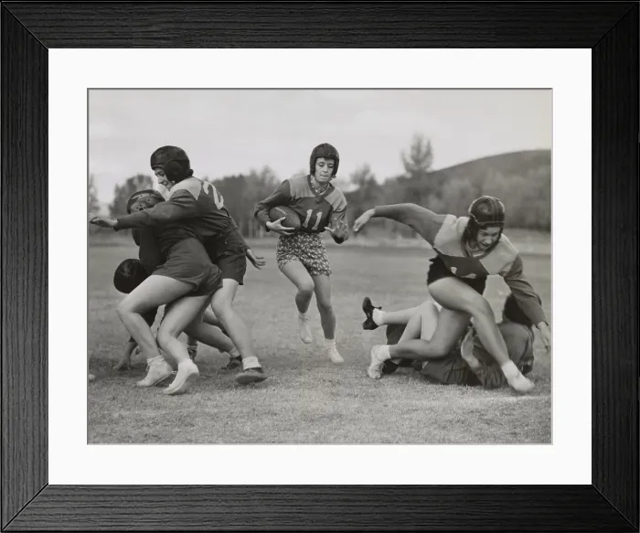Framed Print : Coeds from Western State College staged their annual Powder Bowl football game. Oct. 14, 1939. Gunnison, Colorado. - (BSLOC_2015_1_221)