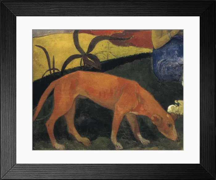 Framed Print : GAUGUIN, Paul (1848-1903). Arearea. 1892. Detail of the left-lower part of the work depicting a dog sniffing. He painted this canvas during his second year living in Tahiti