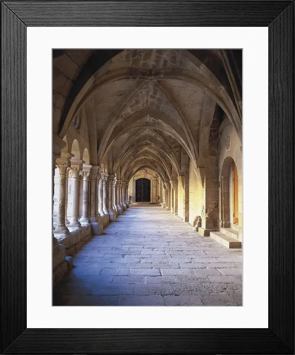 Framed Print : Monastery of Santa Mara de Vallbona. SPAIN. CATALONIA. LLEIDA. Vallbona de les Monges. Monastery of Santa Mara de Vallbona. Cloister. Cistercian art. Architecture