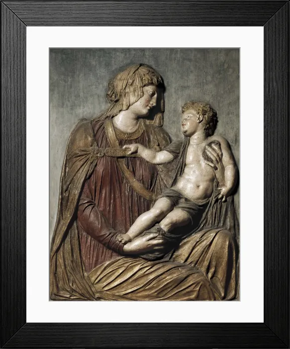 Framed Print : SANSOVINO, Jacopo Tatti, called (1486-1570). Madonna and Child. ca. 1527. Relief in multicoloured stucco. Renaissance art. Cinquecento. Relief on stucco. ITALY. Florence Framed Print : SANSOVINO, Jacopo Tatti, called (1486-1570). Madonna and Child. ca. 1527. Relief in multicoloured stucco. Renaissance art. Cinquecento. Relief on stucco. ITALY. Florence