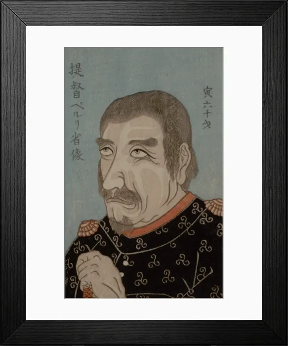 Framed Print : Portrait of Commodore Matthew Perry by Ikoku Ochibe Kago, in a Japanese hand-colored wood block print