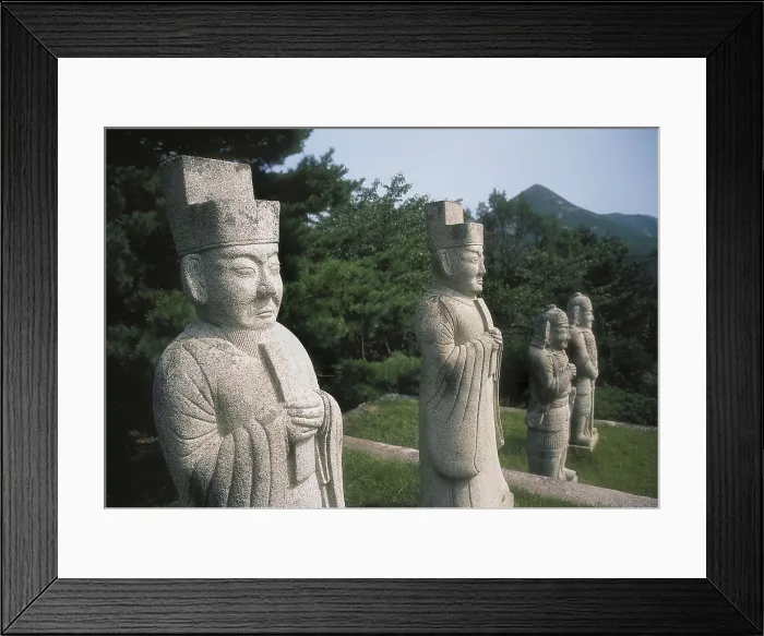 Framed Print : NORTH KOREA. HWANGHAE NORTH. Kaesong. Mausoleum of king Kongmin and his wife, 31st king of the Koryo dynasty (1365). Statues. AISA / Everett Collection**US SALES ONLY**