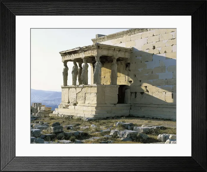 Framed Print : Erechtheion. 421 -414 BC. GREECE. Athens. Acropolis. Erechtheum or Erecththeion. The Caryatid Porch. Classical Greek art. Sculpture on marble; Architecture