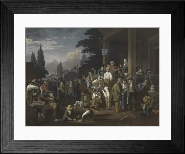Framed Print : The County Election, 1854 hand-colored engraving by John W. Sartain, after the 1852 original oil painting by George Caleb Bingham Framed Print : The County Election, 1854 hand-colored engraving by John W. Sartain, after the 1852 original oil painting by George Caleb Bingham