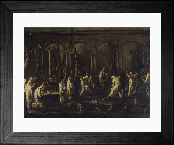 Framed Print : Burial of a Trappist monk (Sepoltura di un frate trappista), by Alessandro Magnasco said Lissandrino, 18th century, oil on canvas, 91 x 129 cm
