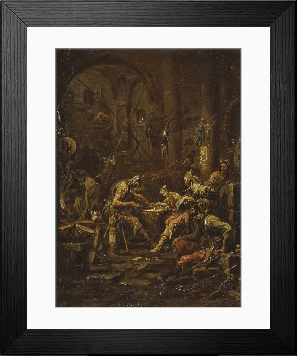 Framed Print : Guardhouse (Corpo di guardia), by Alessandro Magnasco known as Lissandrino, 18th century, oil on canvas, 69 x 46 cm. - Italy, Piedmont, Verbania, Isola Bella, Palazzo Borromeo