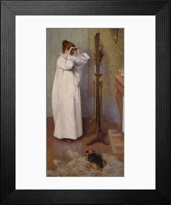 Framed Print : The curl, by Federico Zandomeneghi, 1885, 19th century, oil on canvas, 89.5 x 47 cm. - Italy, Lombardy, Milan, Brera Collection. Whole artwork view