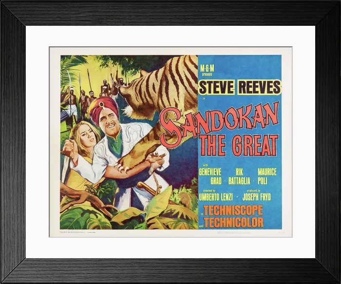 Framed Print : SANDOKAN THE GREAT, (aka SANDOKAN, LA TIGRE DI MOMPRACEM), from left: Genevieve Grad, Steve Reeves, 1963
