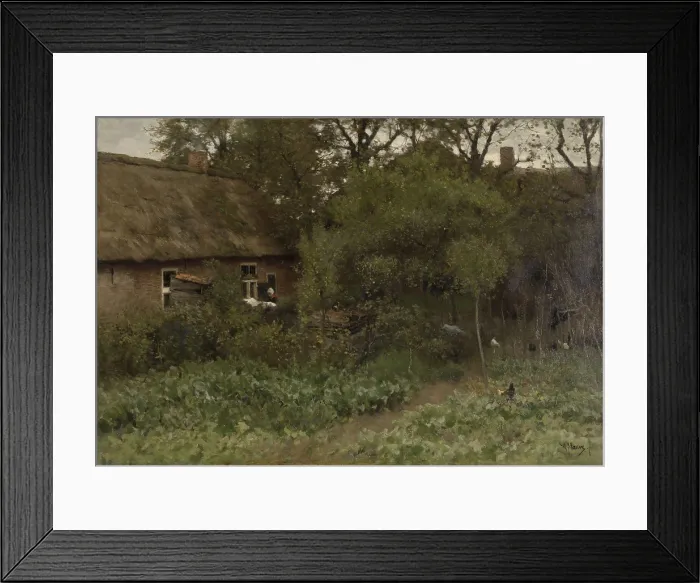 Framed Print : The Vegetable Garden, by Anton Mauve, c. 1885-88, Dutch painting, oil on canvas. A vegetable garden and a white capped attending to linen at the nearby house. (BSLOC_2016_1_135)