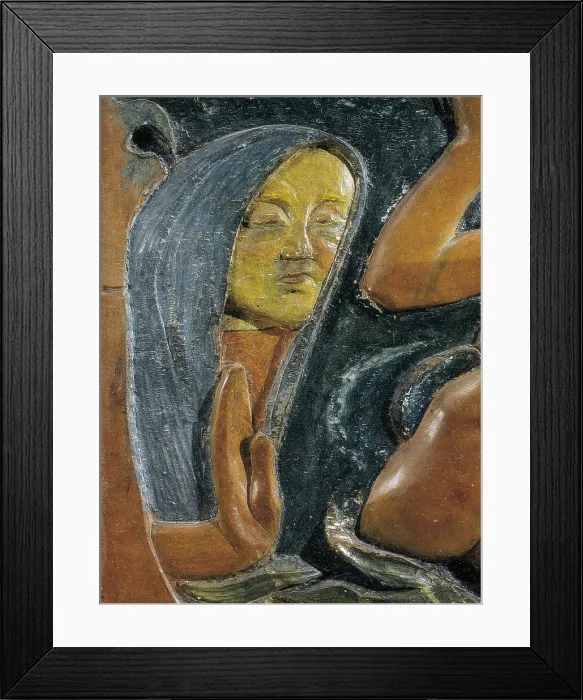 Framed Print : GAUGUIN, Paul (1848-1903). Be Mysterious. Left detail. Inspired by his painting: 'Woman in the Waves or Ondine'. Polychrome wood. Impressionism. Relief. FRANCE. Paris Framed Print : GAUGUIN, Paul (1848-1903). Be Mysterious. Left detail. Inspired by his painting: 'Woman in the Waves or Ondine'. Polychrome wood. Impressionism. Relief. FRANCE. Paris
