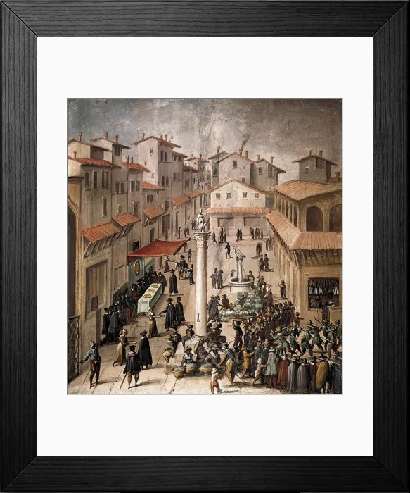Framed Print : STRADANO, Giovanni (1523-1605). Mercato Vecchio Square. 1555. Flemish art. Fresco. ITALY. Florence. Palazzo Vecchio (Old Palace). AISA / Everett Collection**US SALES ONLY**