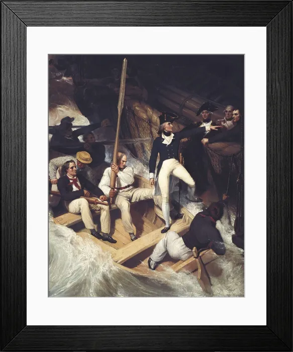 Framed Print : WESTALL, Richard (1765-1836). Nelson Boarding a Captured Ship, 20 November 1777. Oil on canvas. UNITED KINGDOM. ENGLAND. Greenwich. National Maritime Museum