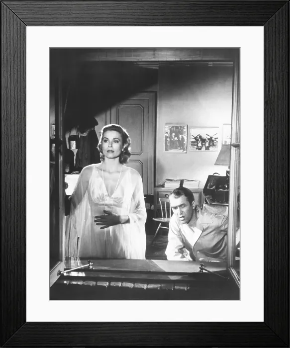 Framed Print : REAR WINDOW, from left: Grace Kelly, James Stewart, 1954