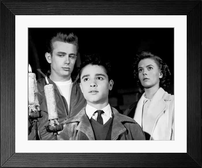 Framed Print : REBEL WITHOUT A CAUSE, from left, James Dean, Sal Mineo, Natalie Wood, 1955