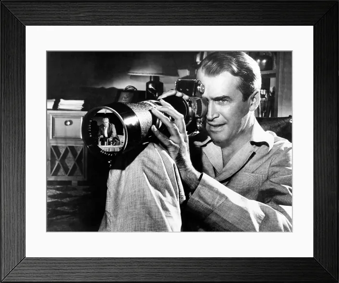Framed Print : REAR WINDOW, James Stewart, Raymond Burr (in camera lens), 1950 Framed Print : REAR WINDOW, James Stewart, Raymond Burr (in camera lens), 1950