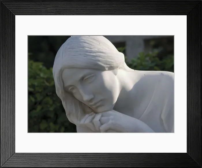 Framed Print : LLIMONA i BRUGUERA, Josep (1864-1934). Young Girl. 19th-20th c. SPAIN. Cadaqus. Sculpture of the cemetery. Modernism. Sculpture on marble Framed Print : LLIMONA i BRUGUERA, Josep (1864-1934). Young Girl. 19th-20th c. SPAIN. Cadaqus. Sculpture of the cemetery. Modernism. Sculpture on marble