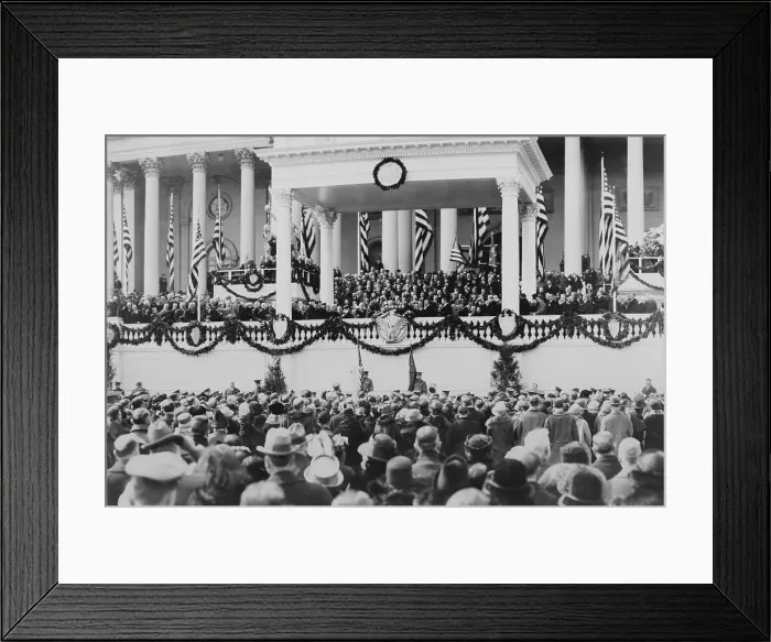 Framed Print : Chief Justice William Taft administering the oath of office to Calvin Coolidge. East portico of the U.S. Capitol, March 4, 1925. (BSLOC_2015_15_119) Framed Print : Chief Justice William Taft administering the oath of office to Calvin Coolidge. East portico of the U.S. Capitol, March 4, 1925. (BSLOC_2015_15_119)