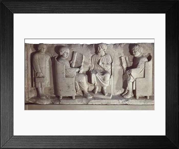 Framed Print : Teacher and pupils. Roman art. Relief on rock. GERMANY. Trier. Municipal Museum. AISA / Everett Collection**US SALES ONLY**
