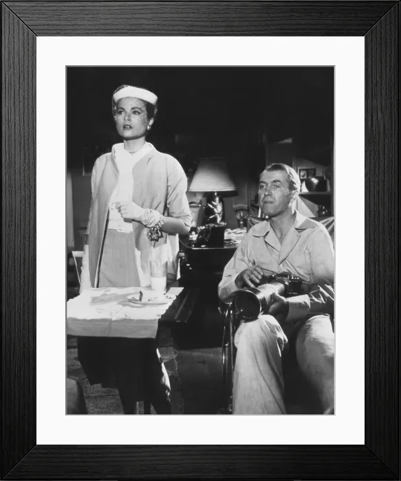 Framed Print : REAR WINDOW, from left: Grace Kelly, James Stewart, 1954 Framed Print : REAR WINDOW, from left: Grace Kelly, James Stewart, 1954