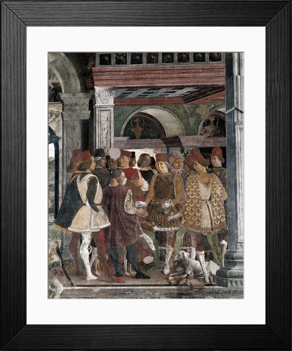 Framed Print : COSSA, Francesco del (1435-1478). The Month of April. 1469-1470. ITALY. Ferrara. Schifanoia Palace. Detail: the court of Duke of Ferrara Framed Print : COSSA, Francesco del (1435-1478). The Month of April. 1469-1470. ITALY. Ferrara. Schifanoia Palace. Detail: the court of Duke of Ferrara
