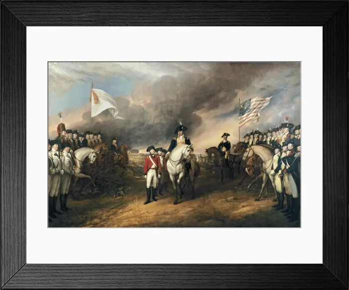 Framed Print : American Revolution. Surrender British army commanded by Lord Cornwallis at Yorktown, Virginia, Oct. 19, 1781. In center, British Gen