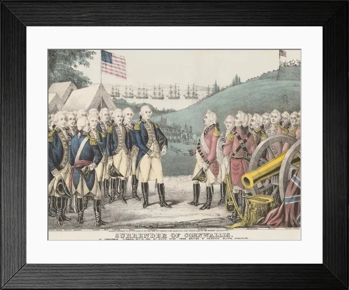 Framed Print : American Revolution. Popular print depicts the Surrender British at Yorktown, Virginia, Oct. 19, 1781