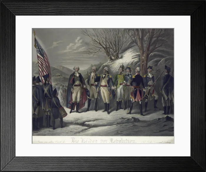 Framed Print : General George Washington standing with European Generals who fought with the Patriots in the American Revolution