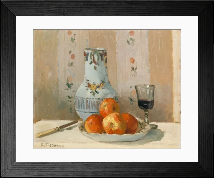 Framed Print : Still Life with Apples and Pitcher, by Camille Pissarro, 1872, French impressionist oil painting Framed Print : Still Life with Apples and Pitcher, by Camille Pissarro, 1872, French impressionist oil painting