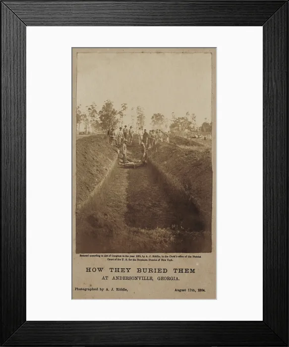 Framed Print : Andersonville Prison, Georgia, was photographed by A. J. Riddle, on August 17, 1864. Photos original caption reads, How they buried them at Andersonville, Georgia Framed Print : Andersonville Prison, Georgia, was photographed by A. J. Riddle, on August 17, 1864. Photos original caption reads, How they buried them at Andersonville, Georgia