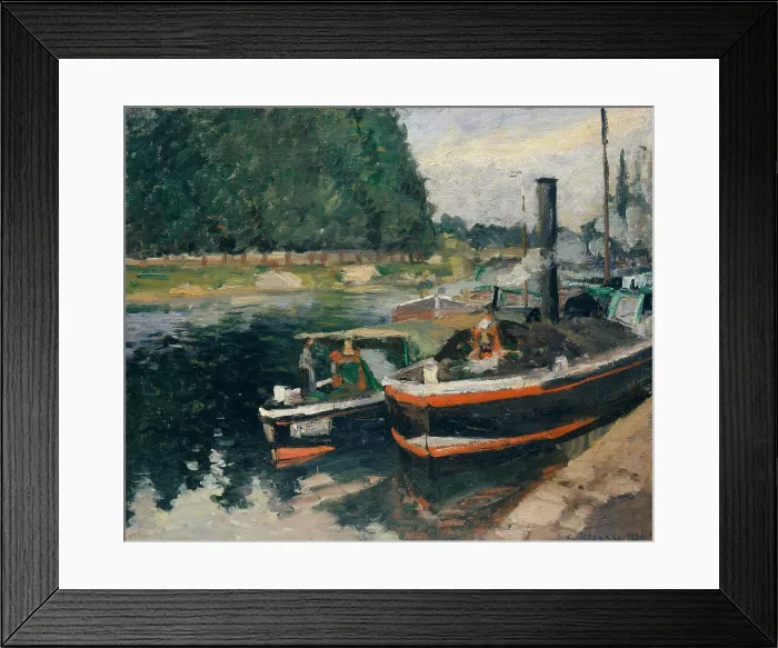 Framed Print : Barges at Pontoise, by Camille Pissarro, 1876, French impressionist painting, oil on canvas