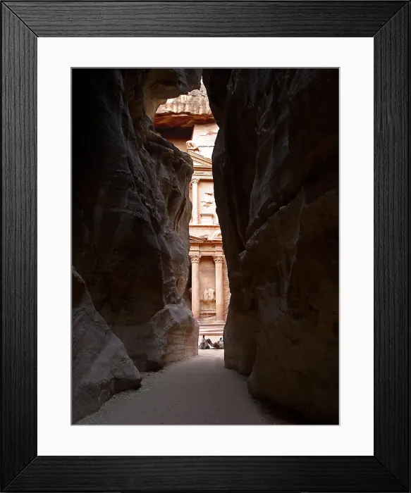 Framed Print : The Siq with the Treasury (al-Khazneh), 1st Century A.D. carved sandstone building - Jordan, Petra, Bab el Siq. Detail